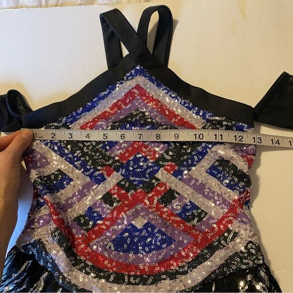 Weissman solo Dance costume geometric fringe sequin dress leotard c LC child - Picture 6 of 8